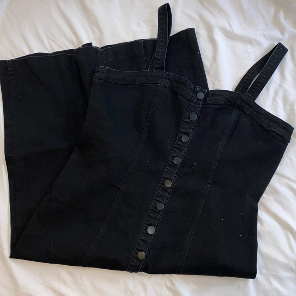 Denim button down dress with spaghetti straps